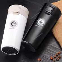 Clarify.pk vacuum insulated coffee thermos flask in black and white with secure lids and sleek design