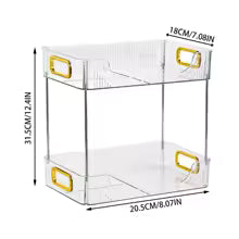 Clear acrylic vanity countertop storage tray by Clarify.pk with two tiers and gold handles
