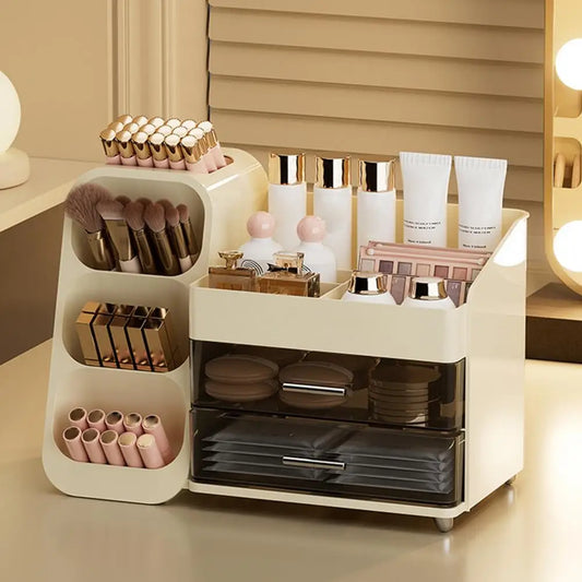 Clarify.pk makeup organizer vanity storage box large capacity with multiple compartments for cosmetics and brushes