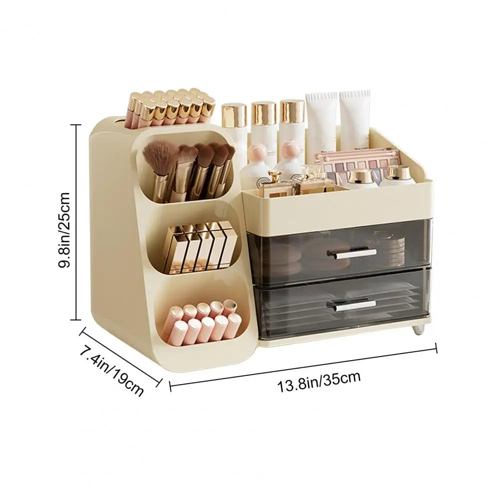 Clarify.pk beige makeup organizer vanity storage box large capacity with multiple compartments and drawers