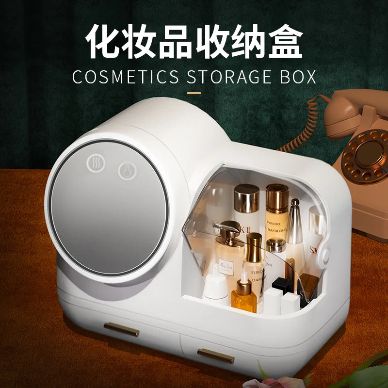 Clarify.pk vanity storage box with mirror and compartments for organizing cosmetics and skincare bottles