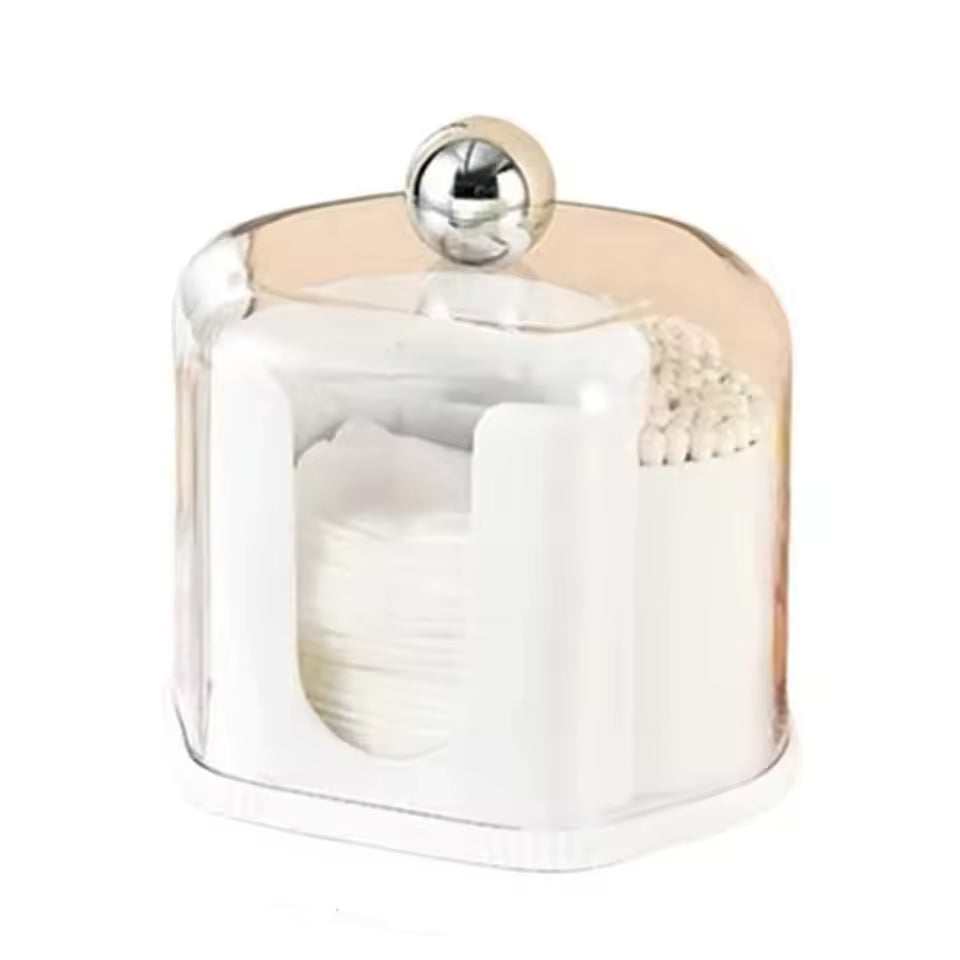 Clarify.pk 2 in 1 qtip holder with transparent lid and compartments for cotton pads and qtips