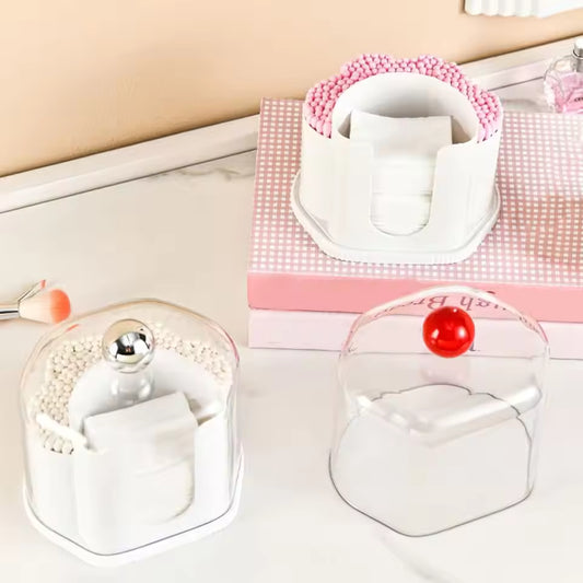 Clarify.pk 2 in 1 qtip holder with transparent and white compartments for cotton swabs and pads