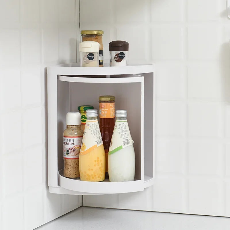 Clarify.pk 360 rotating bathroom organizer white corner rack holding sauces and spices