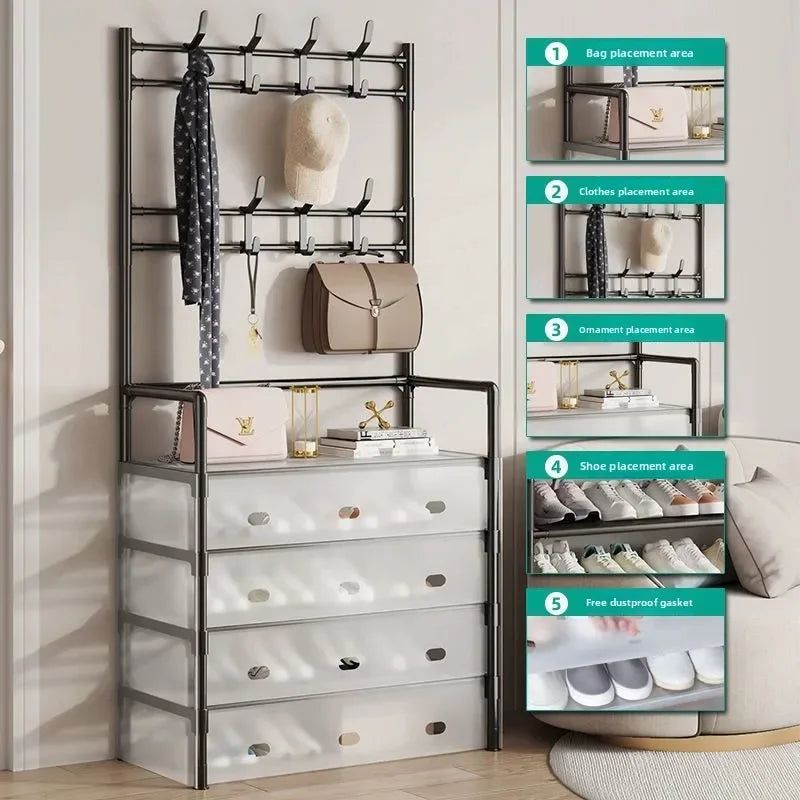 Clarify.pk 5-layer shoe and coat rack with hooks for hats bags and shelves for shoes and ornaments