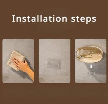 Step-by-step installation process for acrylic tissue box wall-mounted on a tiled wall