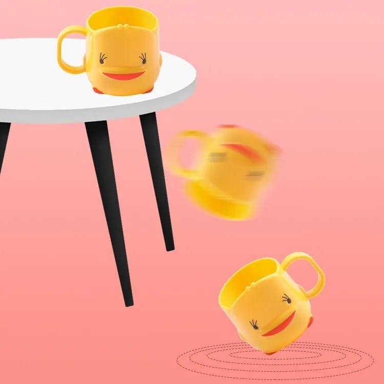 Cute duck toothbrush cup in yellow with smiling face design for bathroom interiors