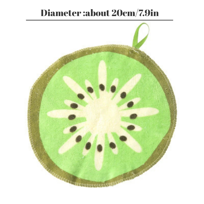 Clarify.pk green kiwi fruit shape microfiber dishcloths with hanging loop and 20cm diameter