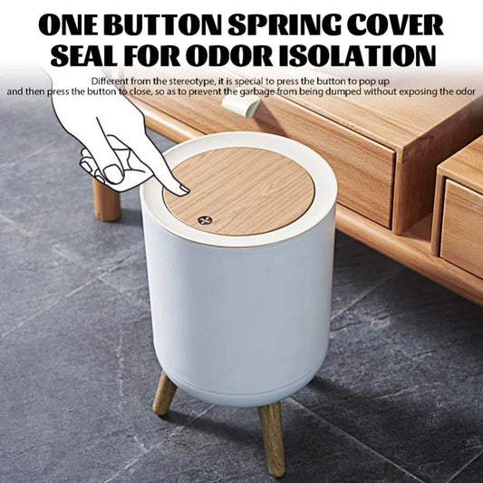 Clarify.pk modern wooden dustbin paper basket with one button spring cover for odor isolation