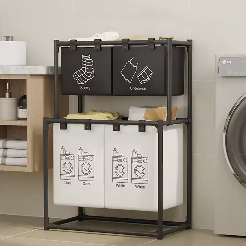 Clarify.pk multi functional 2 layer laundry basket with socks and underwear compartments in bathroom