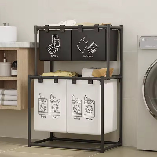 Clarify.pk multi functional 2 layer laundry basket with socks and underwear compartments in bathroom