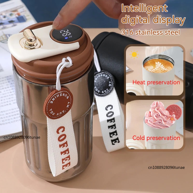 Premium coffee mug with intelligent digital display and 316 stainless steel for heat and cold preservation