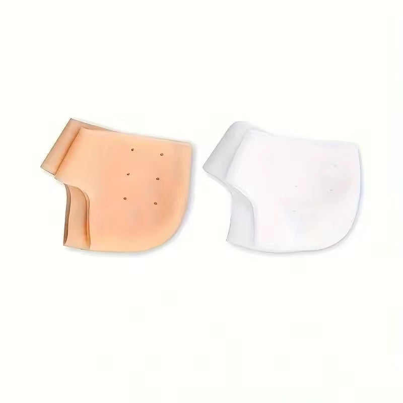 Silicone heel socks for cracked heels in beige and white for softening and protecting dry skin