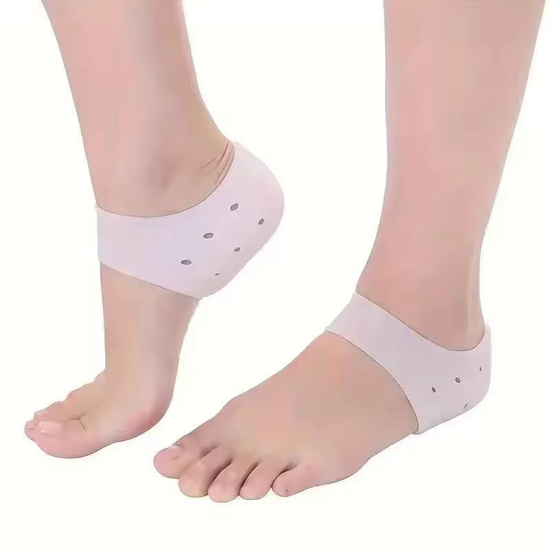 Soft pink silicone heel socks for cracked heels with breathable holes for foot care