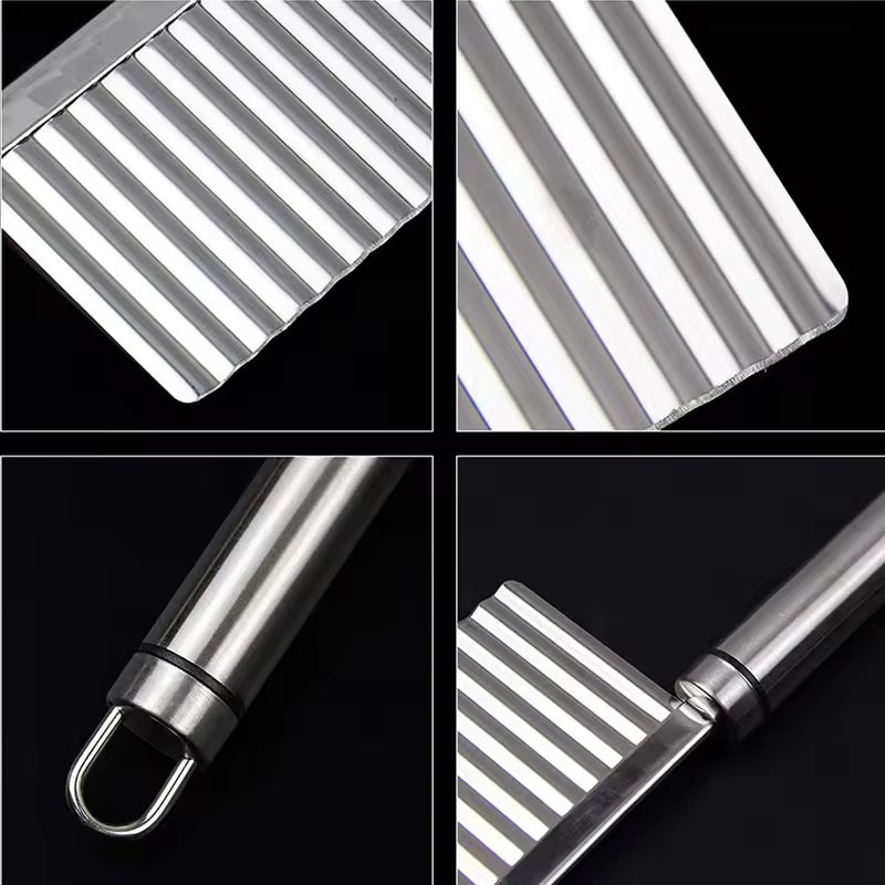 Clarify.pk stainless steel wavy potato cutter with a sturdy handle and sharp wavy blade for slicing