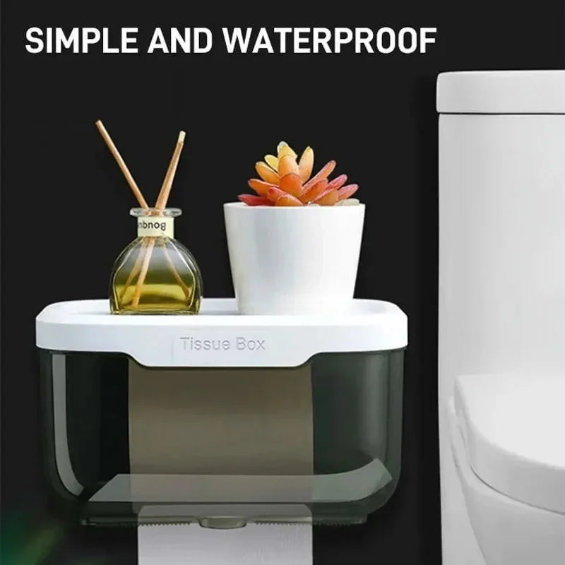 Clarify.pk wall mounted toilet paper holder with storage shelf for tissue box and decor items, simple and waterproof design