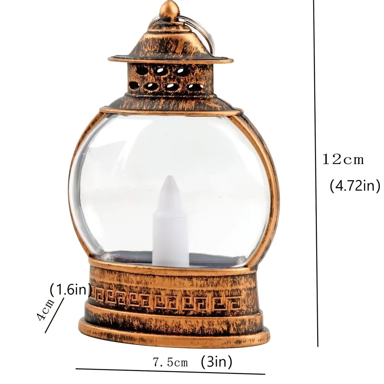 Vintage style electronic candle lantern for home decor with glass body and bronze finish