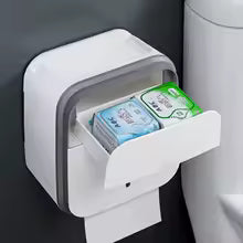 Clarify.pk wall mounted bathroom organizer with tissue holder and storage compartment for toiletries