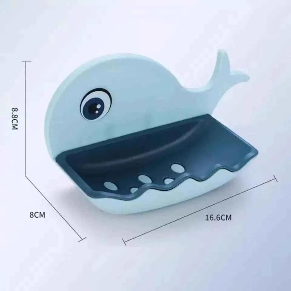 Clarify blue whale shaped wall mounted fish soap dish with drainage holes and compact design