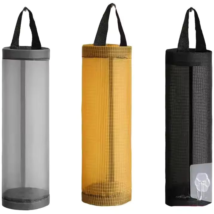 Clarify.pk wall mounted plastic bag organizer in gray yellow and black for easy storage