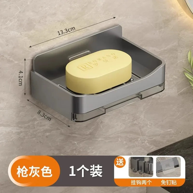 Gray wall mounted soap holder by Clarify.pk with soap bar and measurements 13.3 cm by 8.3 cm by 4.1 cm