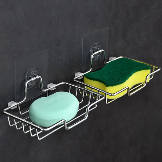 Clarify.pk chrome wall mounted soap holder with rectangular basket design holding soap and sponge