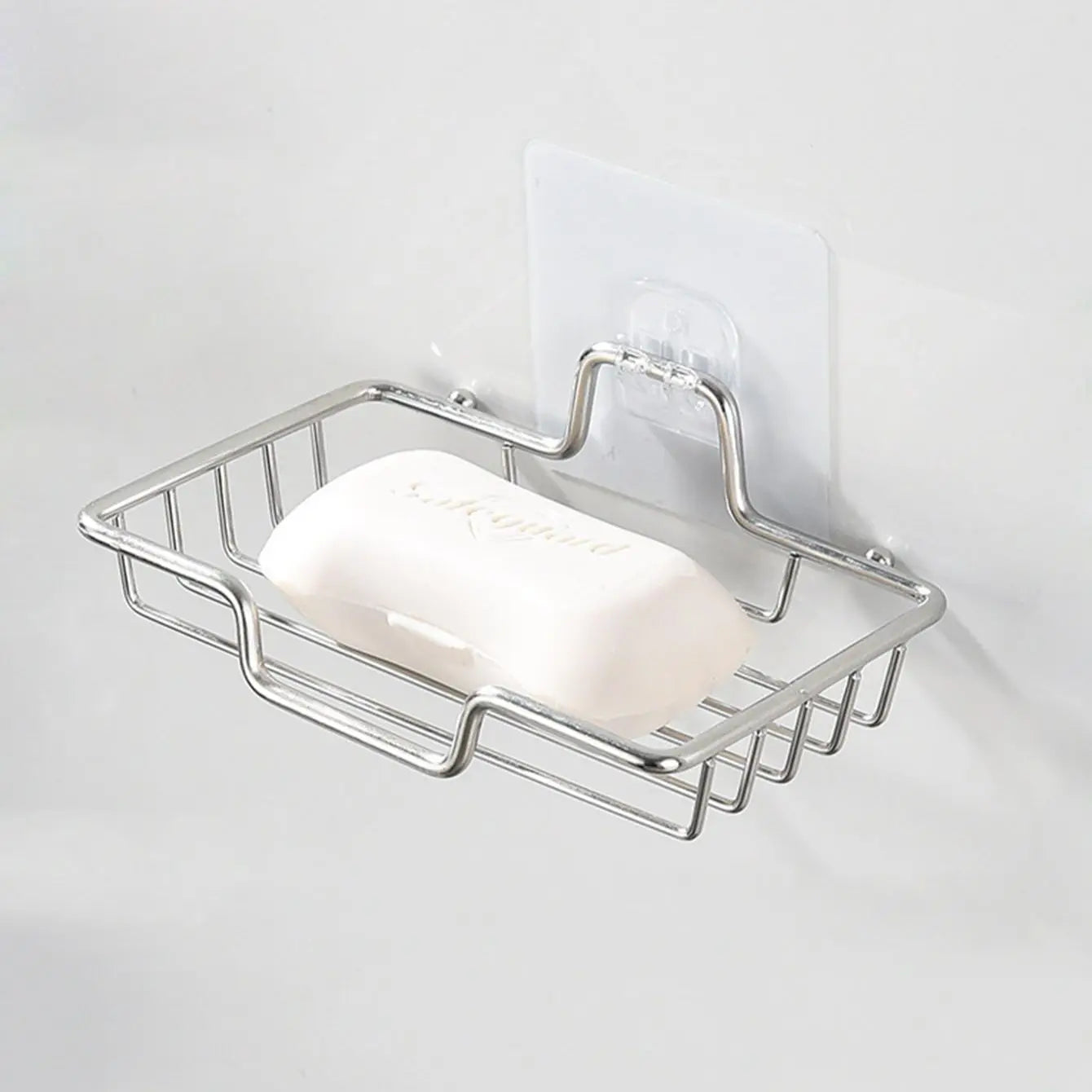 Clarify.pk wall mounted soap holder with chrome finish holding a white soap bar on a bathroom wall