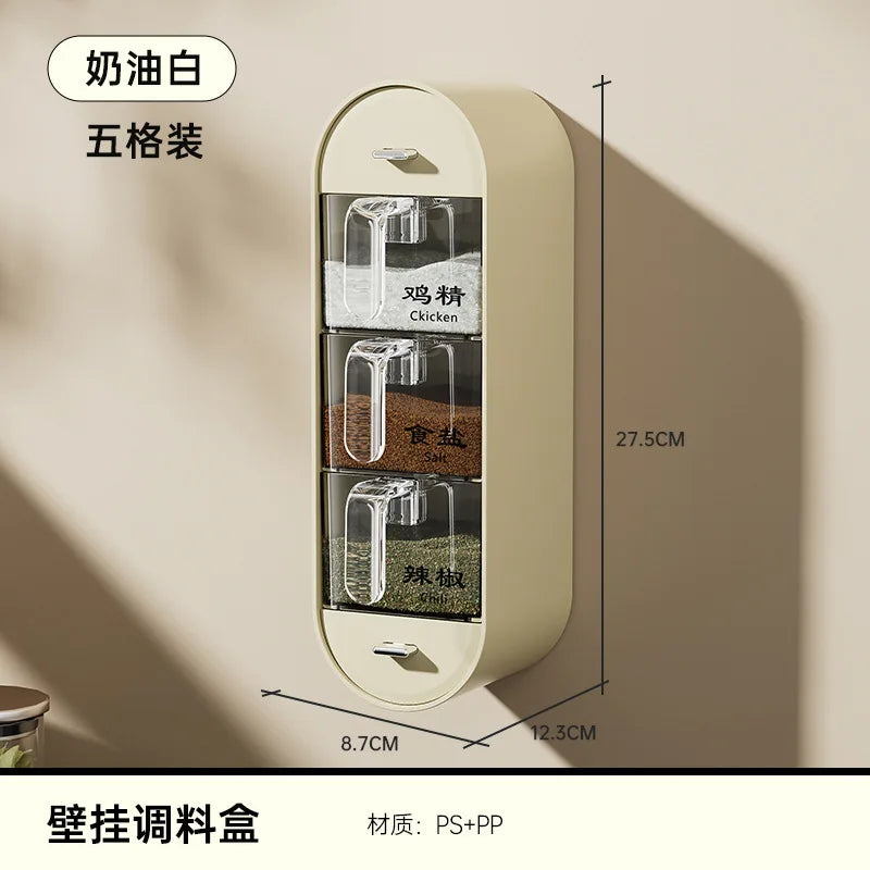 Clarify.pk wall mounted spice box with three clear spice containers and beige holder for kitchen organization