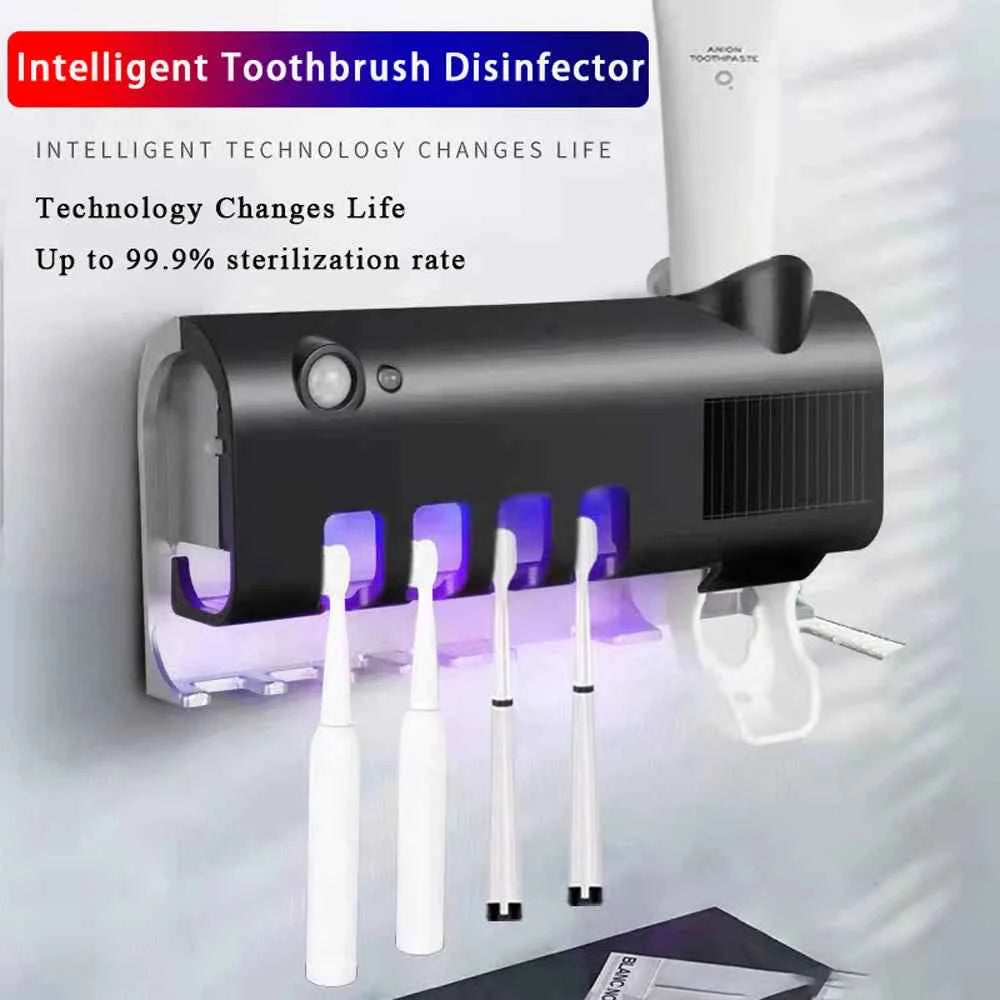 Wall-mounted toothbrush organizer with UV sterilizer for hygienic toothbrush storage