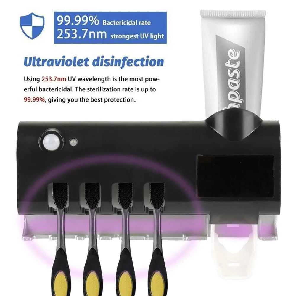 Wall-mounted toothbrush organizer with UV disinfection for bacteria-free dental hygiene