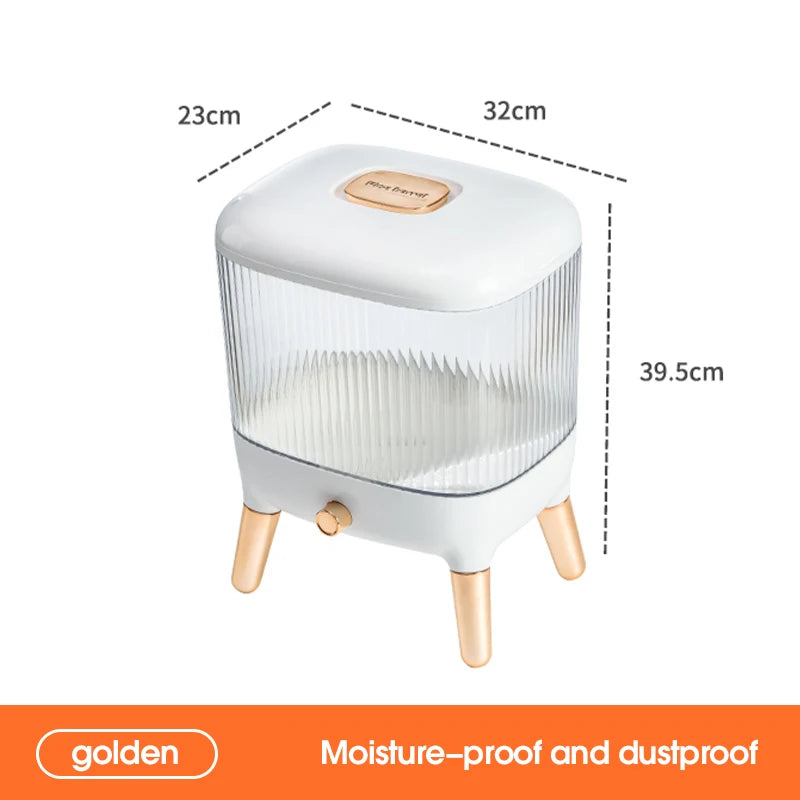 White automatic grain dispenser for kitchen with moisture-proof and dustproof design by Clarify.pk