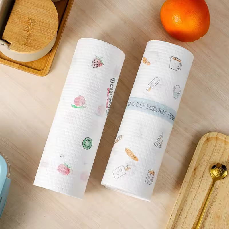 Clarify.pk washable kitchen hand tissue towels 50 sheets with cute food print rolls on wooden table