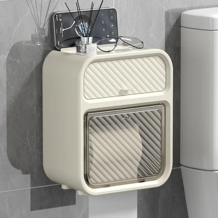 Clarify.pk waterproof bathroom tissue box wall-mounted with storage shelf and protective cover
