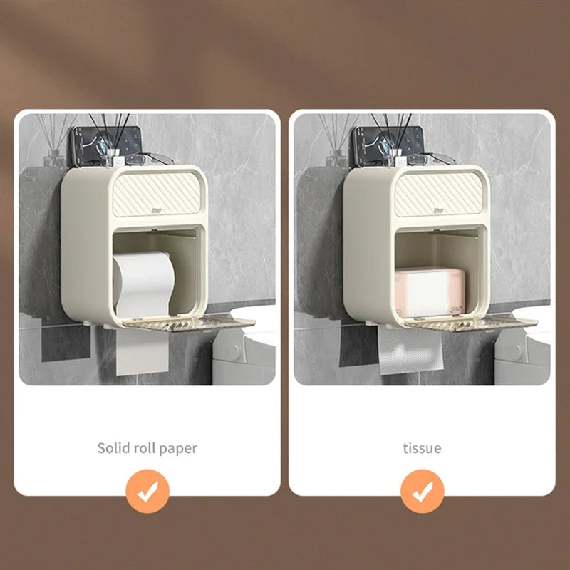 Clarify.pk waterproof bathroom tissue box wall-mounted toilet paper storage box with dual compartments