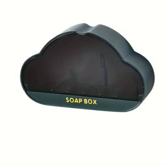 Black whimsical cloud soap dish with soap box label for bathroom organization