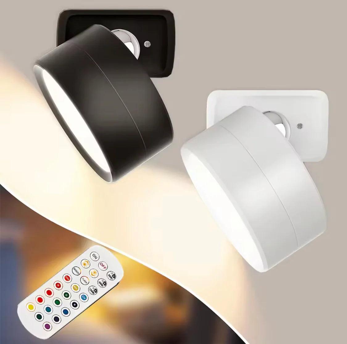 Black and white 360 degree LED wall lamp with remote control for adjustable lighting