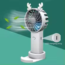 Clarify.pk mini fan with phone stand white portable USB charging cute deer antlers design