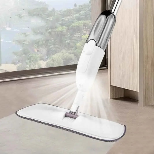 Clarify.pk white and silver spray mop cleaning a floor near a window with mist spray feature