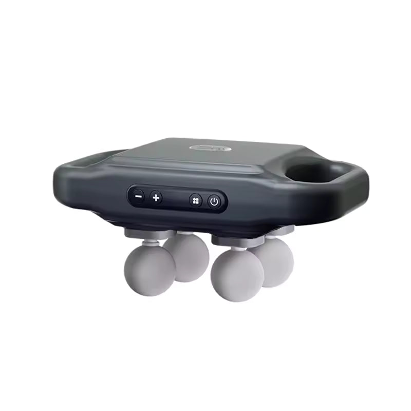 Clarify.pk 4-head massage gun with ergonomic handle and adjustable intensity buttons for deep muscle relaxation