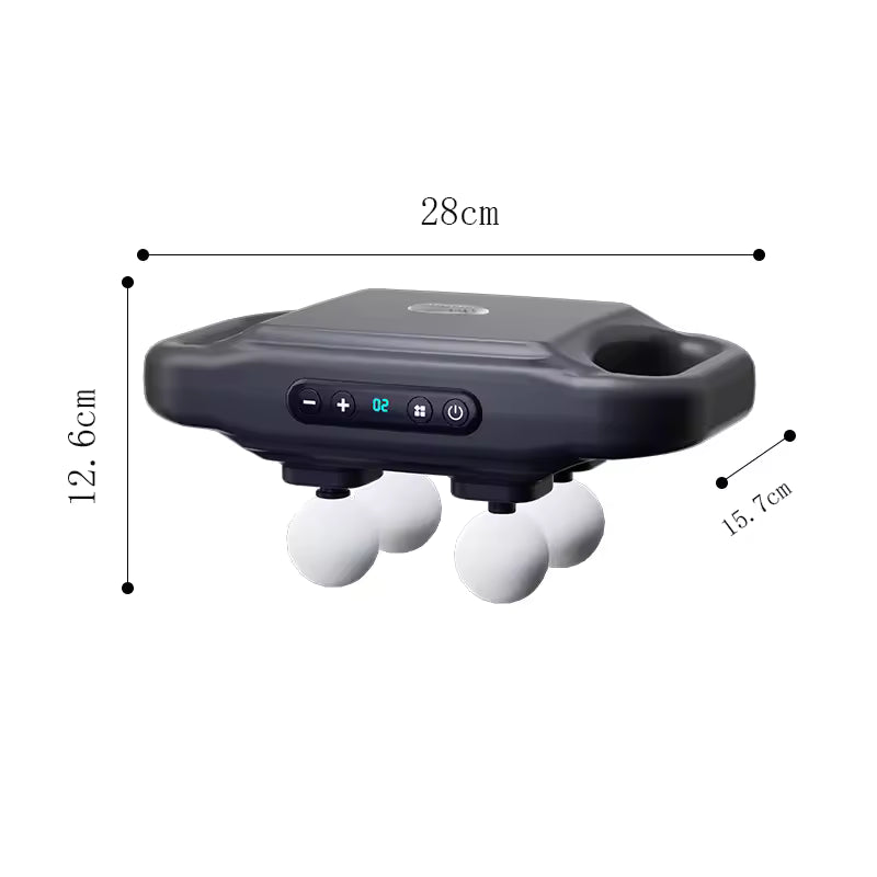Clarify.pk 4-head massage gun with compact design and digital control panel for deep muscle relaxation