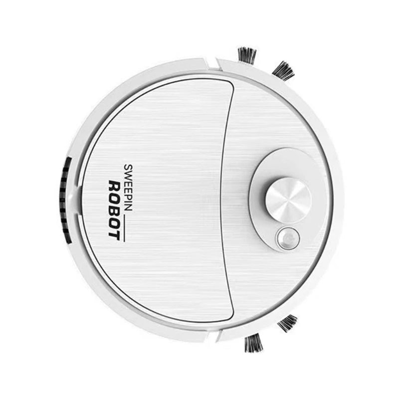 Clarify.pk wireless sweeping and mopping robot in white with circular design and side brushes