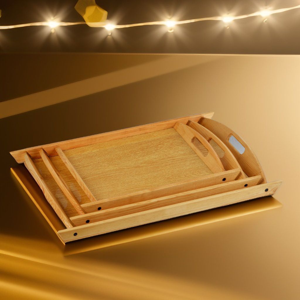 Wooden Serving Tray Set – 3 Pcs Kitchen & Dining - Clarify.pk