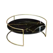 Clarify.pk wrought iron storage rack with black marble top and gold metal frame for elegant organization