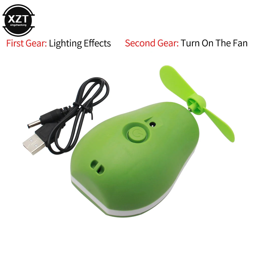 Green portable makeup mirror fan with USB charging cable and dual gear for lighting and fan