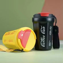 Clarify.pk leakproof thermos coffee mug in black and yellow with secure lids for hot beverages