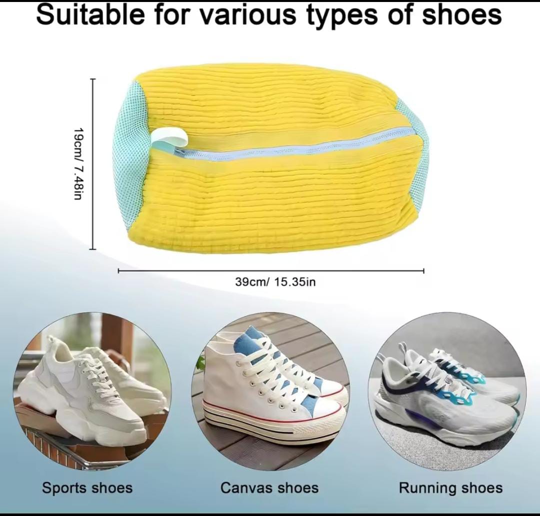 Yellow shoe washing pouch for washing machine suitable for sports shoes canvas shoes and running shoes