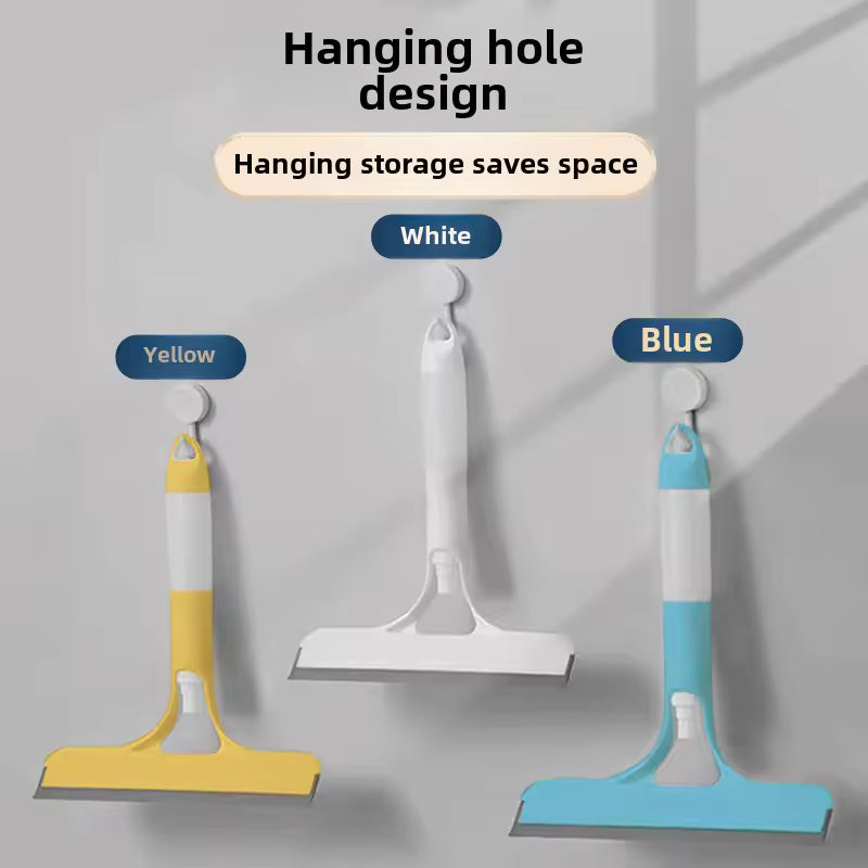 3-in-1 shower scraper in yellow white and blue with hanging hole design for space saving