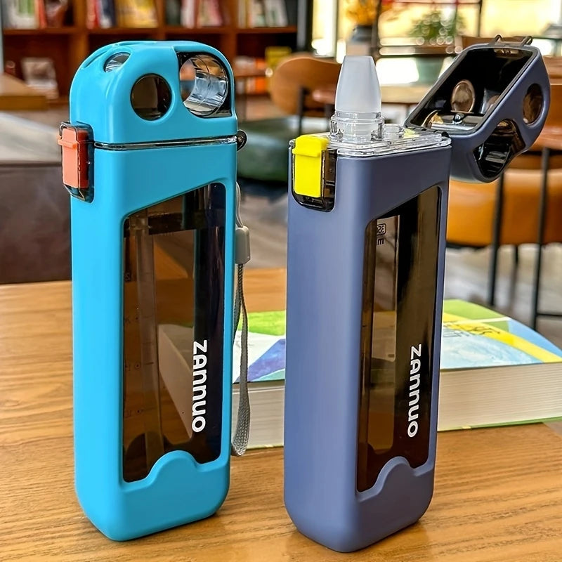 Clarify.pk 350ml sports water bottle in blue and gray with flip-top caps and carrying straps