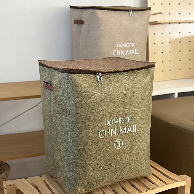 Clarify pk zippered fabric storage bags in brown and green with handles and text for home organization