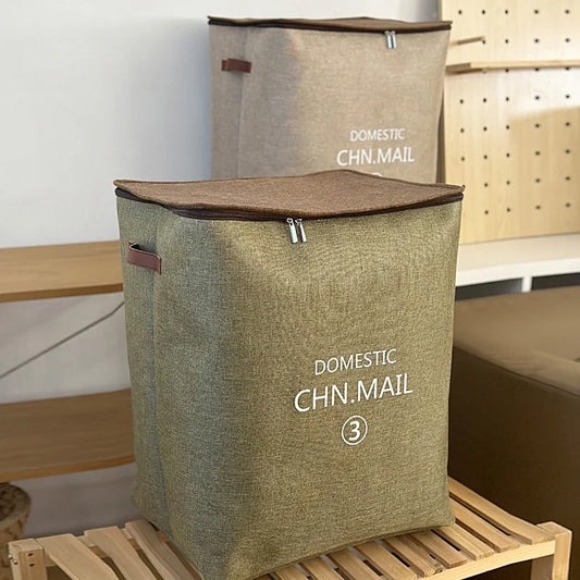 Clarify pk zippered fabric storage bags in brown and green with handles and text for home organization